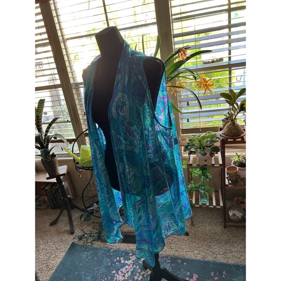 3 Piece Susan Graver Set V-Neck Slinky Tee Size L Flowing Duster & Beads BLUE - Picture 6 of 7